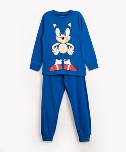pijama infantil de malha Sonic manga longa azul 10