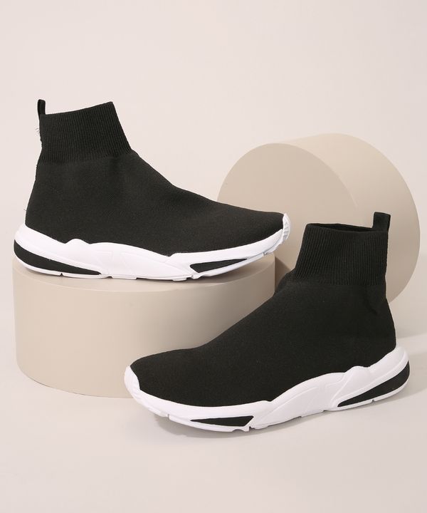 Tênis Masculino Esportivo Knit Cano Alto Preto 41