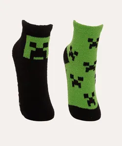 kit de 2 pares de meias infantis minecraft antiderrapante colorido 23 - 28
