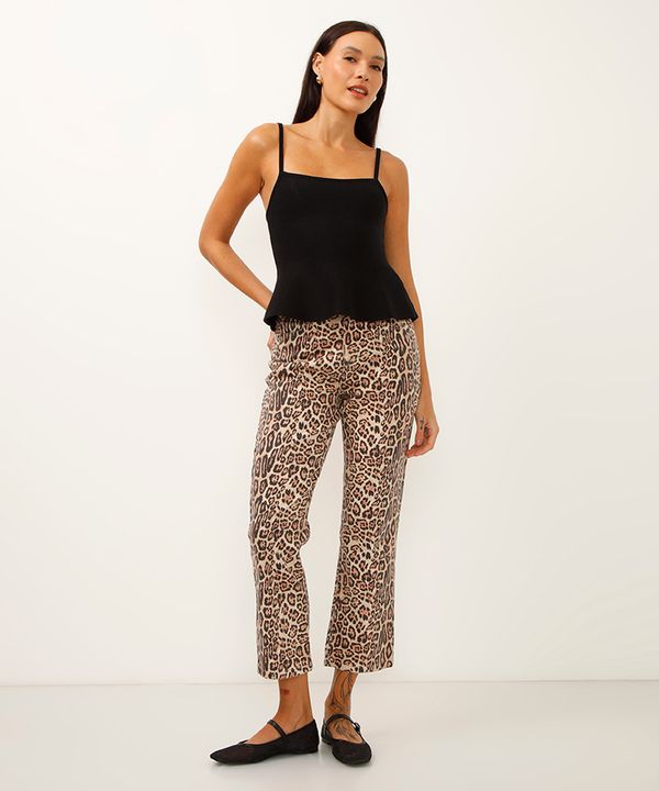 calça boot cut cropped de sarja animal print colorida 46