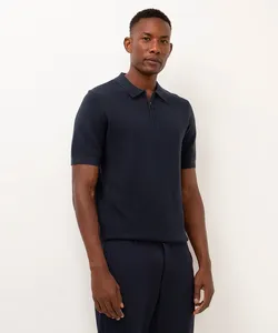 polo em tricot manga curta azul marinho M