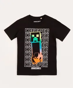camiseta infantil de algodão minecraft preta 10