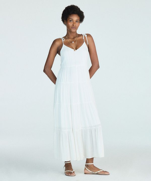 vestido midi com lurex listrado off white G