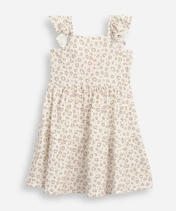 vestido infantil de algodão animal print texturizado bege 4