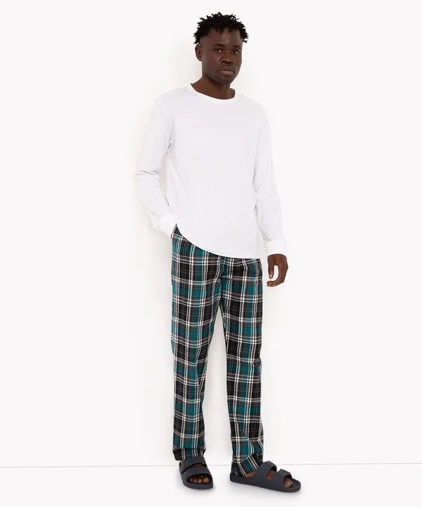 calça de pijama flanelada xadrez com bolsos petróleo GG