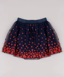 Saia Infantil em Tule Estampado de Corações com Brilho com Lurex Azul Marinho 8