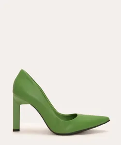 scarpin bico fino salto triângulo oneself verde 35