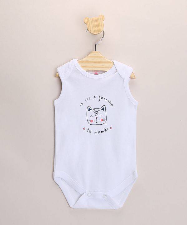 Body Infantil Gatinha Sem Manga Off White 12-18