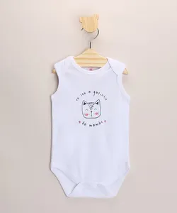 Body Infantil Gatinha Sem Manga Off White 3-6