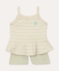 conjunto infantil de algodão listrado floral verde 2