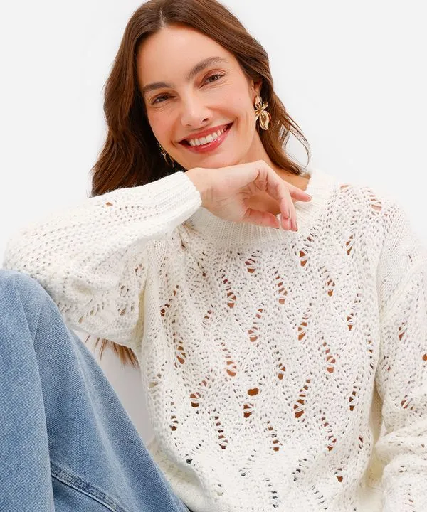 suéter feminino de tricot texturizado off white GG