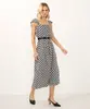 vestido midi alça fina com babados geométrico off white GG