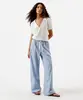 calça estilo pijama feminina com algodão listrada azul PP