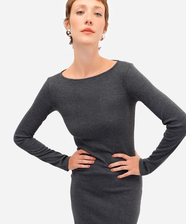 vestido midi feminino manga longa texturizado cinza GG