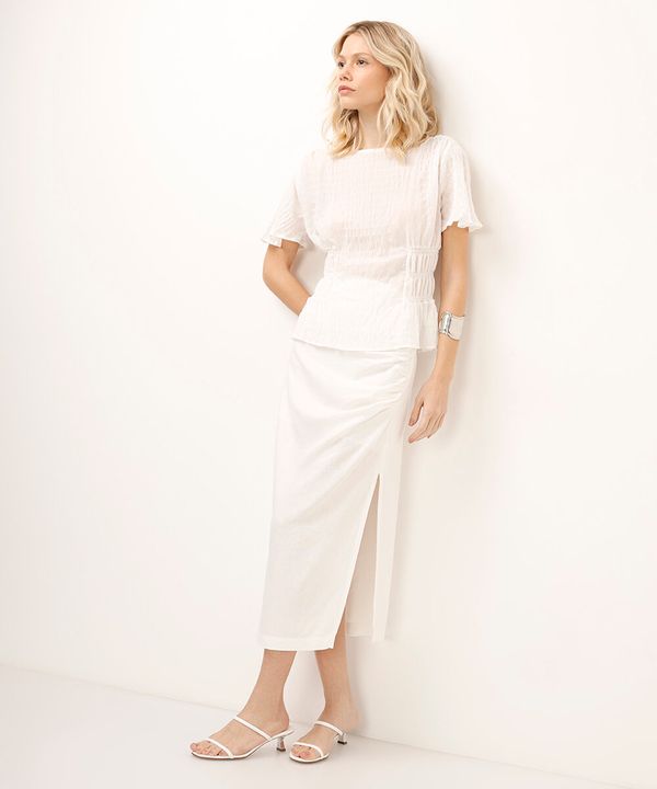 saia midi franzida com fenda off white 44