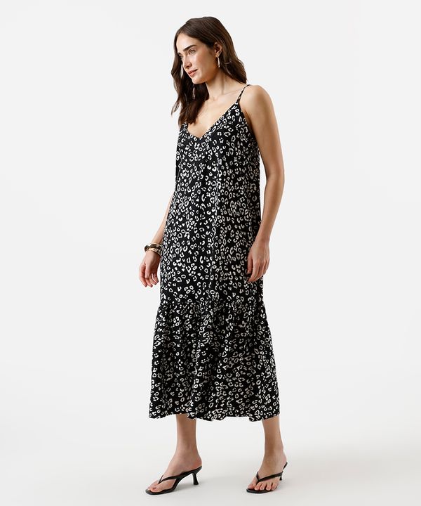 vestido midi feminino de viscose com recorte animal print preto M