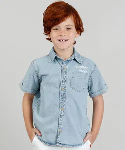 Camisa Jeans Infantil "Summer 4ever" Manga Curta Gola Esporte Azul Claro 8