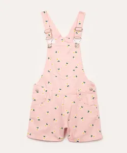 jardineira infantil de sarja floral com bolsos rosa claro 12