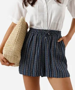 short feminino de viscose cós elástico étnico azul PP