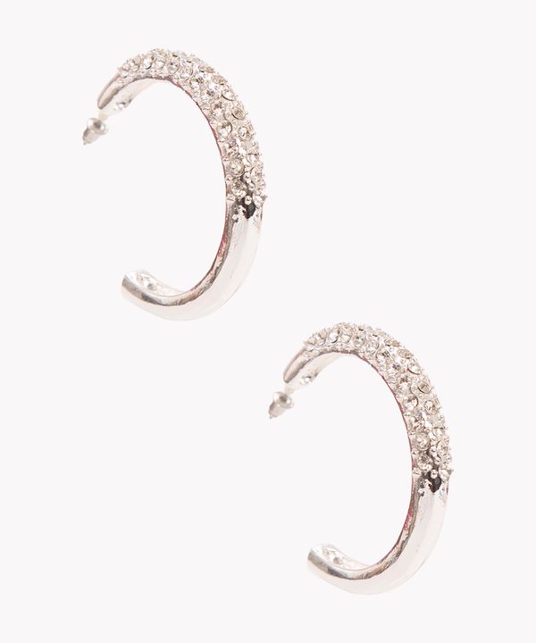 brinco meia argola strass prateado Único