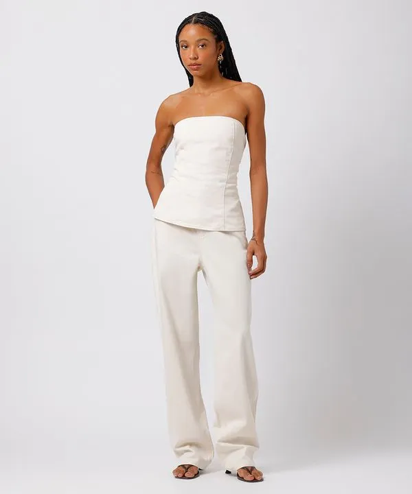 calça reta feminina de sarja mindset off white 34