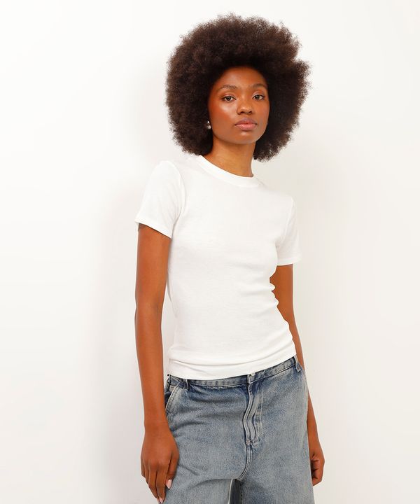 camiseta de viscose manga curta canelada off white GG