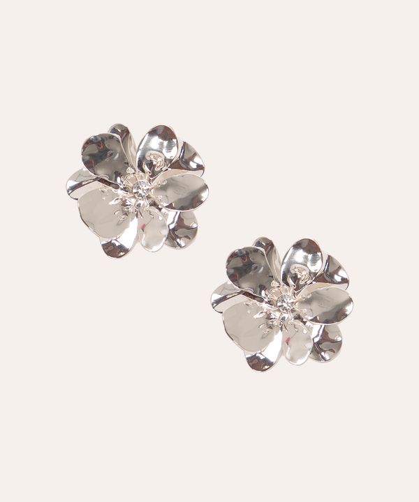 brinco de flor com strass prateado Único