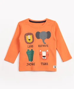 camiseta infantil de algodão manga longa bichinhos laranja 5