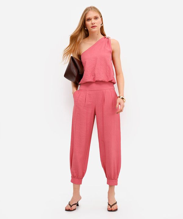 calça feminina de viscose com pregas texturizada rosa 40
