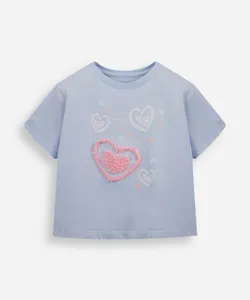 camiseta infantil de algodão corações com glitter azul 8