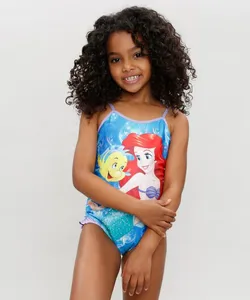 Maiô Infantil Ariel Pequena Sereia com Babados com Proteção UV50+ Lilás 8