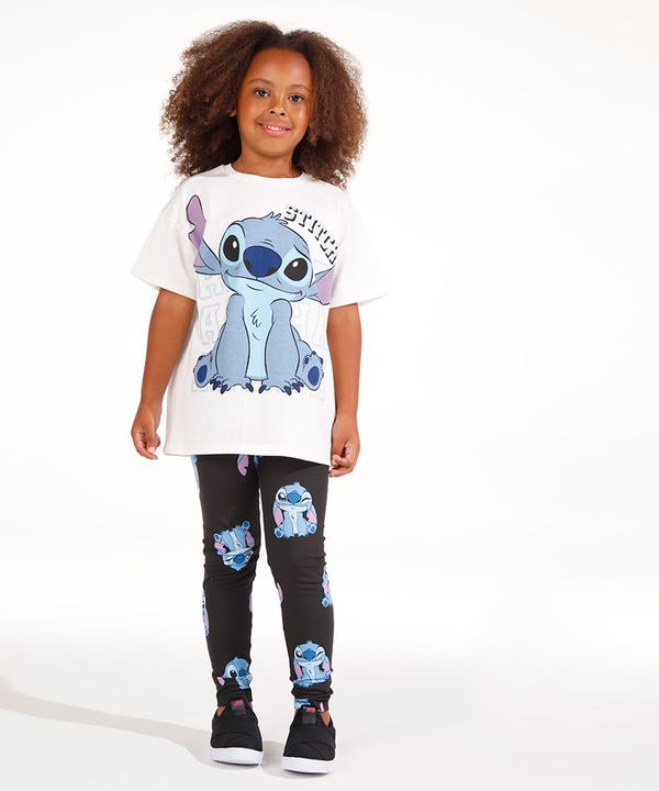 calça legging de algodão infantil stitch preto 10