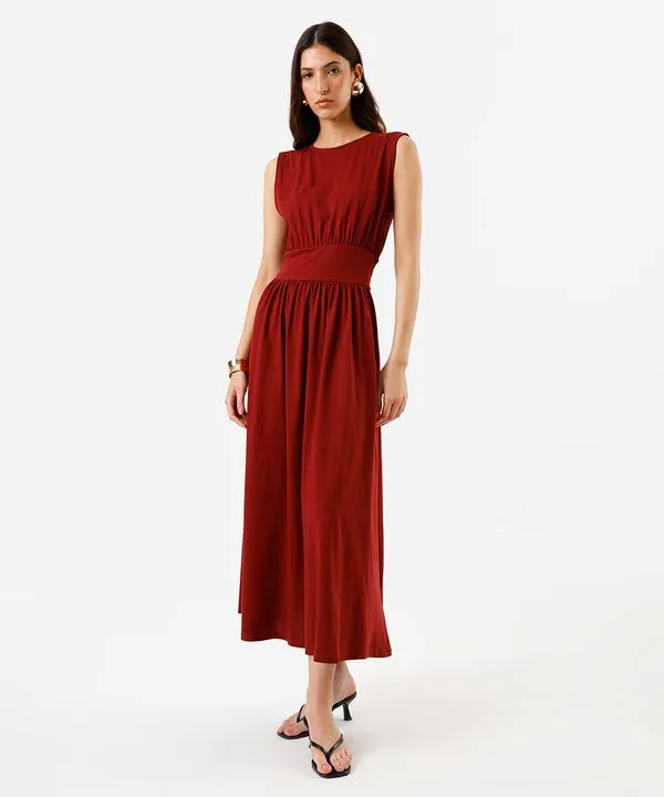 vestido midi feminino de algodão decote redondo vinho PP