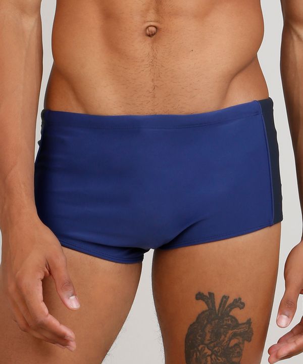 Sunga Masculina Tradicional com Recorte Lateral Proteção UV50+ Azul Marinho GG