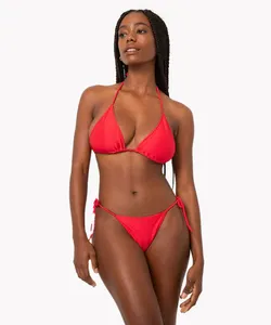 biquíni calcinha tanga lacinho texturizada com proteção uv vermelho G