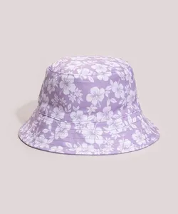 chapéu bucket hat dupla face estampa floral lilás Único