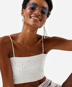 top faixa feminino com strass e alças removíveis off white GG