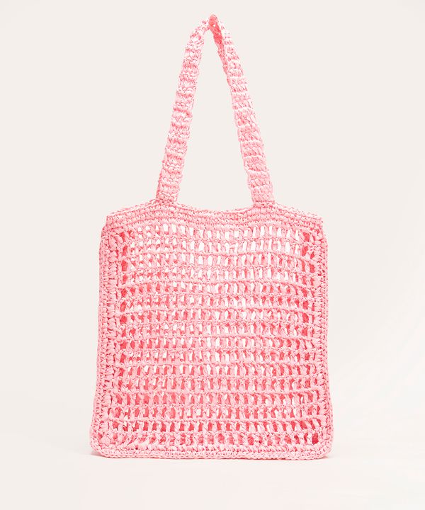 bolsa crochê de palha rosa Único