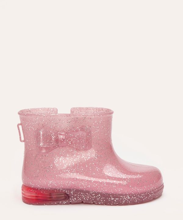 bota galocha infantil laço e luzinha baby club rosa 21-22
