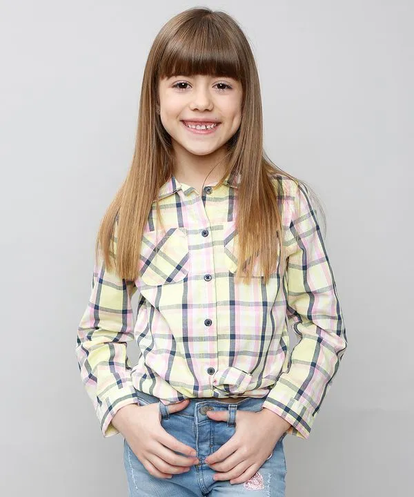 Camisa Infantil Xadrez com Bolsos Manga Longa Amarelo Claro 6