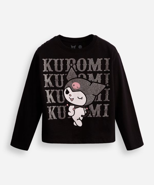 blusa de algodão infantil manga longa kuromi preta 6