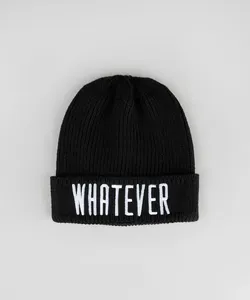 Gorro Unissex em Tricô com Bordado "Whatever" Preto Único