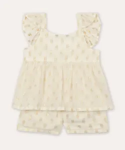 conjunto infantil curto poá com lurex off white 2