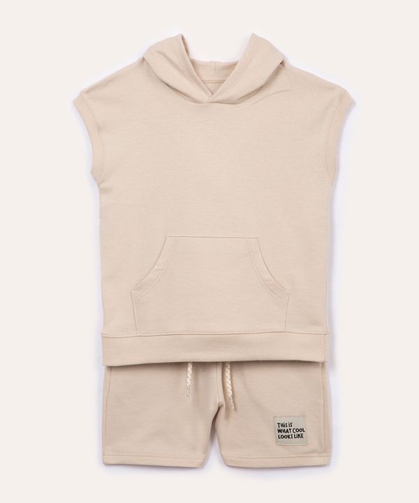 conjunto de moletinho infantil manga curta com capuz kaki 5