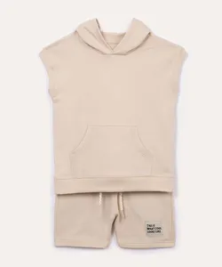conjunto de moletinho infantil manga curta com capuz kaki 2