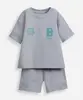conjunto curto infantil de algodão estampado cinza 1