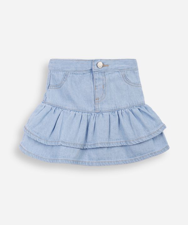 saia curta infantil jeans com babados azul 3