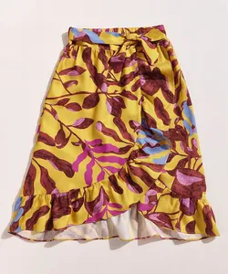 Saia Infantil Kids EMI Beachwear Tal Mãe Tal Filha Midi Estampada Folhagem Meninas com Babados Mostarda 10