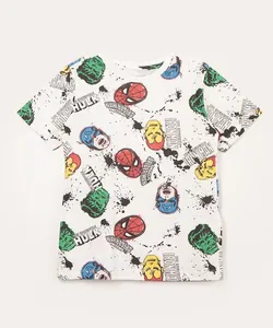 camiseta de algodão infantil heróis marvel off white 4