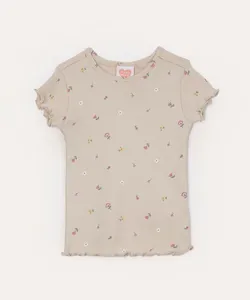 blusa infantil de algodão floral fru fru bege 2
